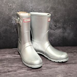 Hunter Original Short Rain Boots Metallic Silver New in Box Women Size 8